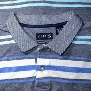 Chaps XXL Natural Flex Polo Short Sleeve Shirt Casual Golf Blue Gray Stripe EUC